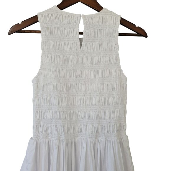 Madewell The Melody Bubble-Hem Smocked Midi Dress in Poplin Size XS White NWOT - Picture 6 of 10